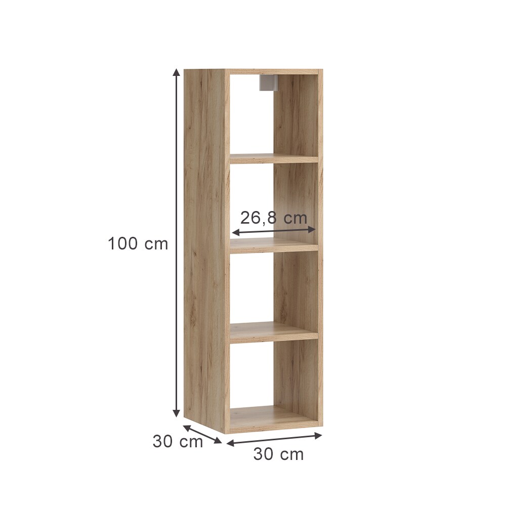 Vicco Wandregal Wido Eiche 30 x 100 cm mit 4 offenen Ablagen