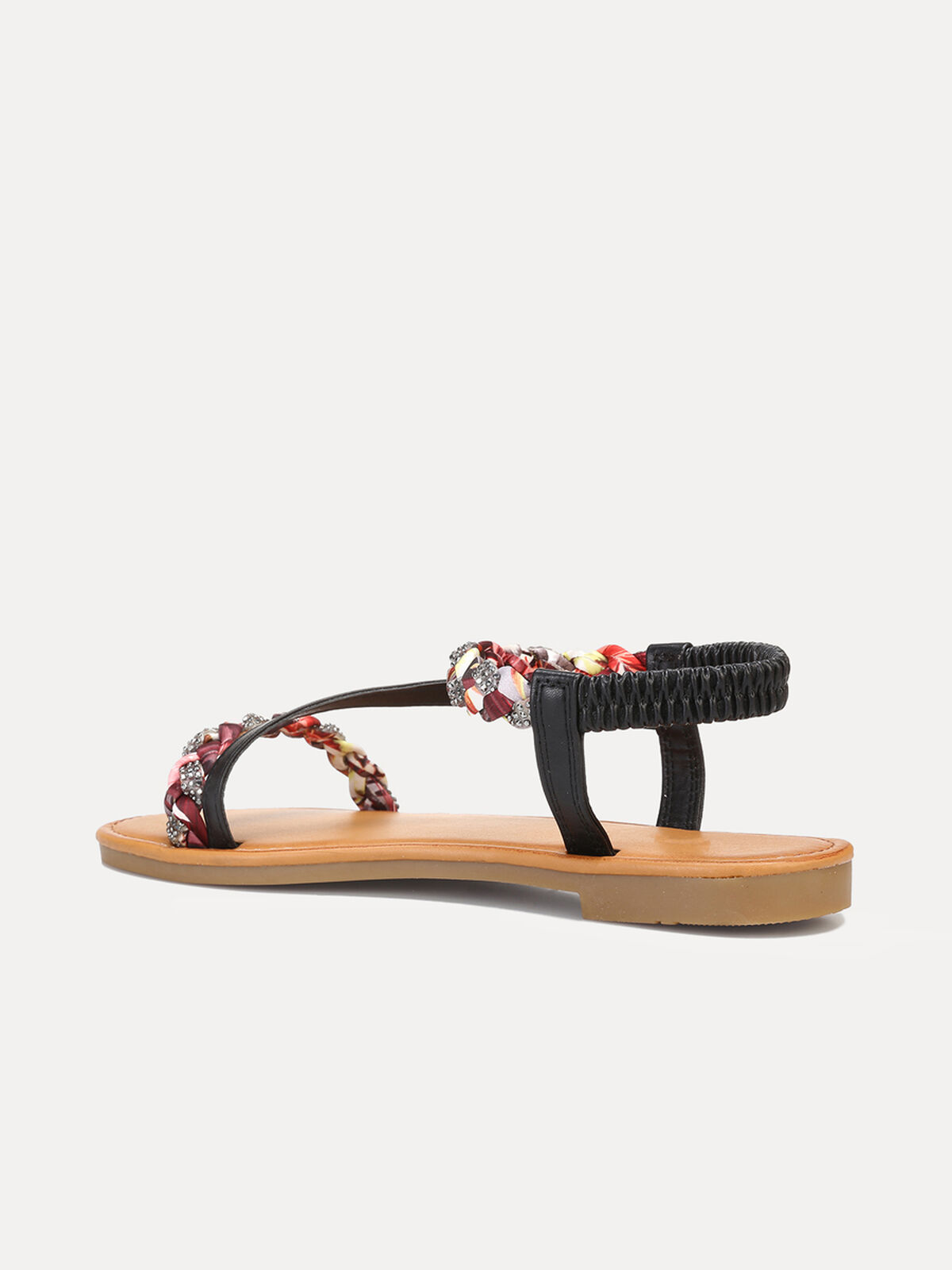 Sandales avec foulard tressé et strass- Noir
