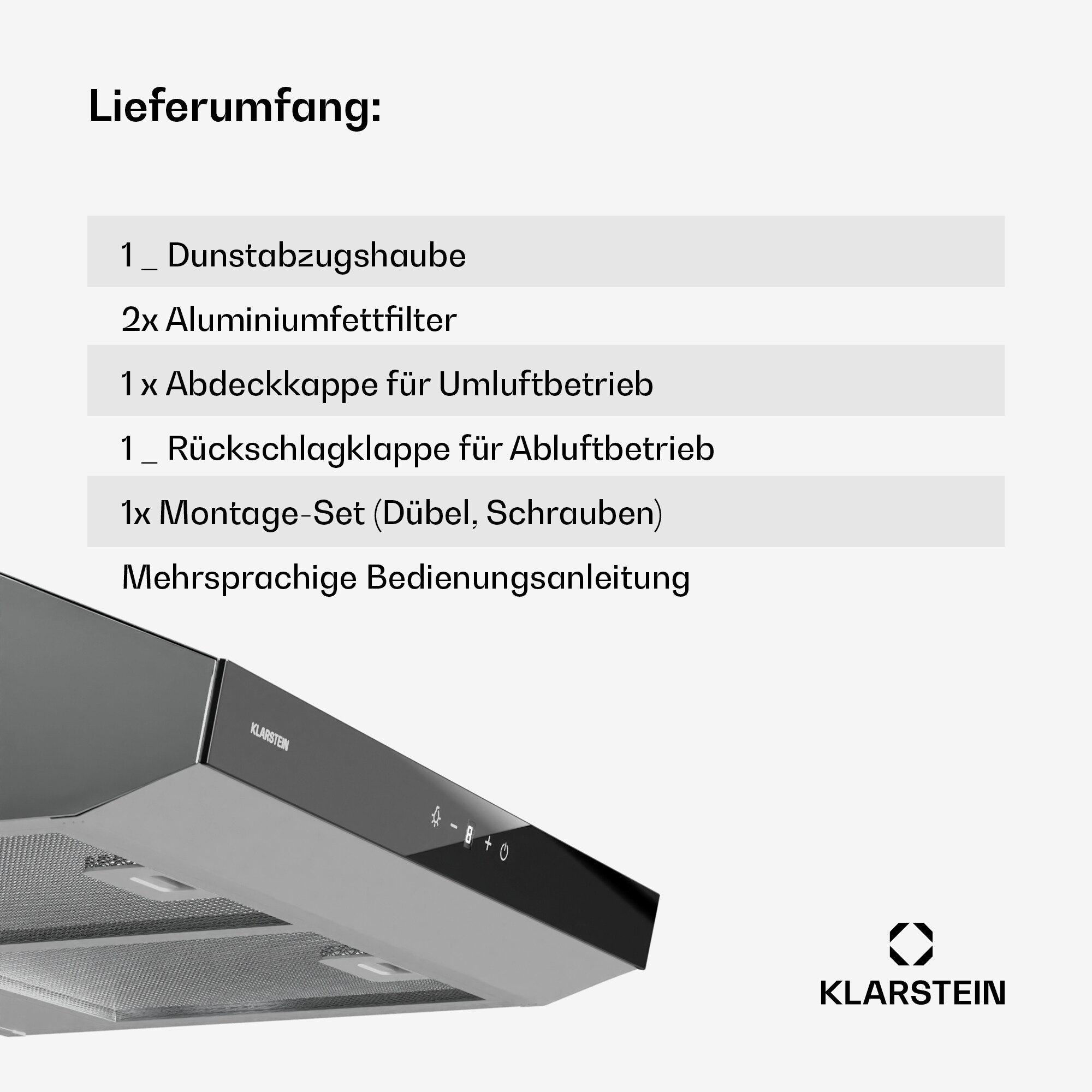Contempo Neo Unterbauhaube Abluft/Umluft 175 m³/h Abluftleistung SenseControl integrierte Touch-Steuerung Edelstahl / Acrylglasfront