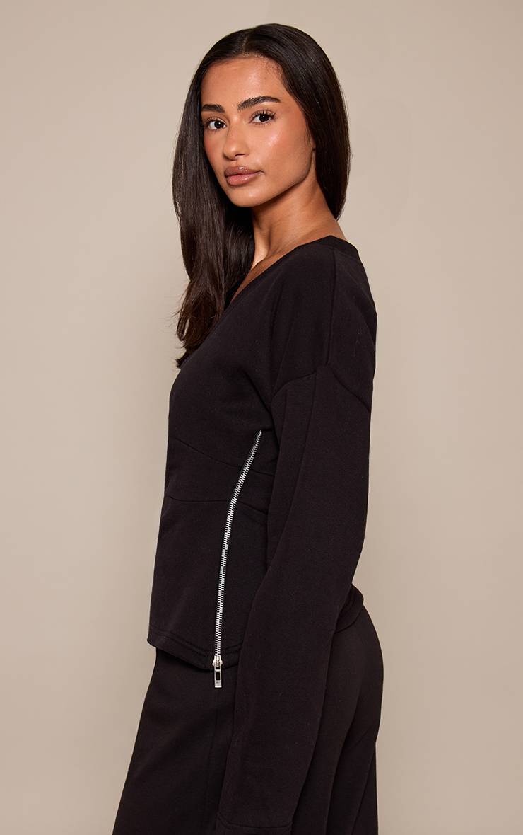 Noir Sweat-shirt Petite Col V Taille Cintrée
