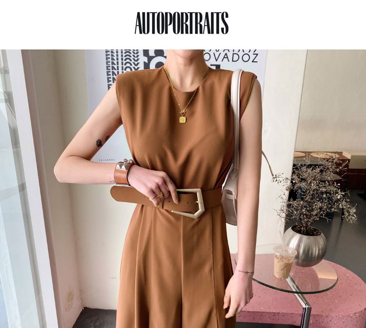 Arabesquito - Mouwloze jumpsuit met ronde hals en wijde pijpen