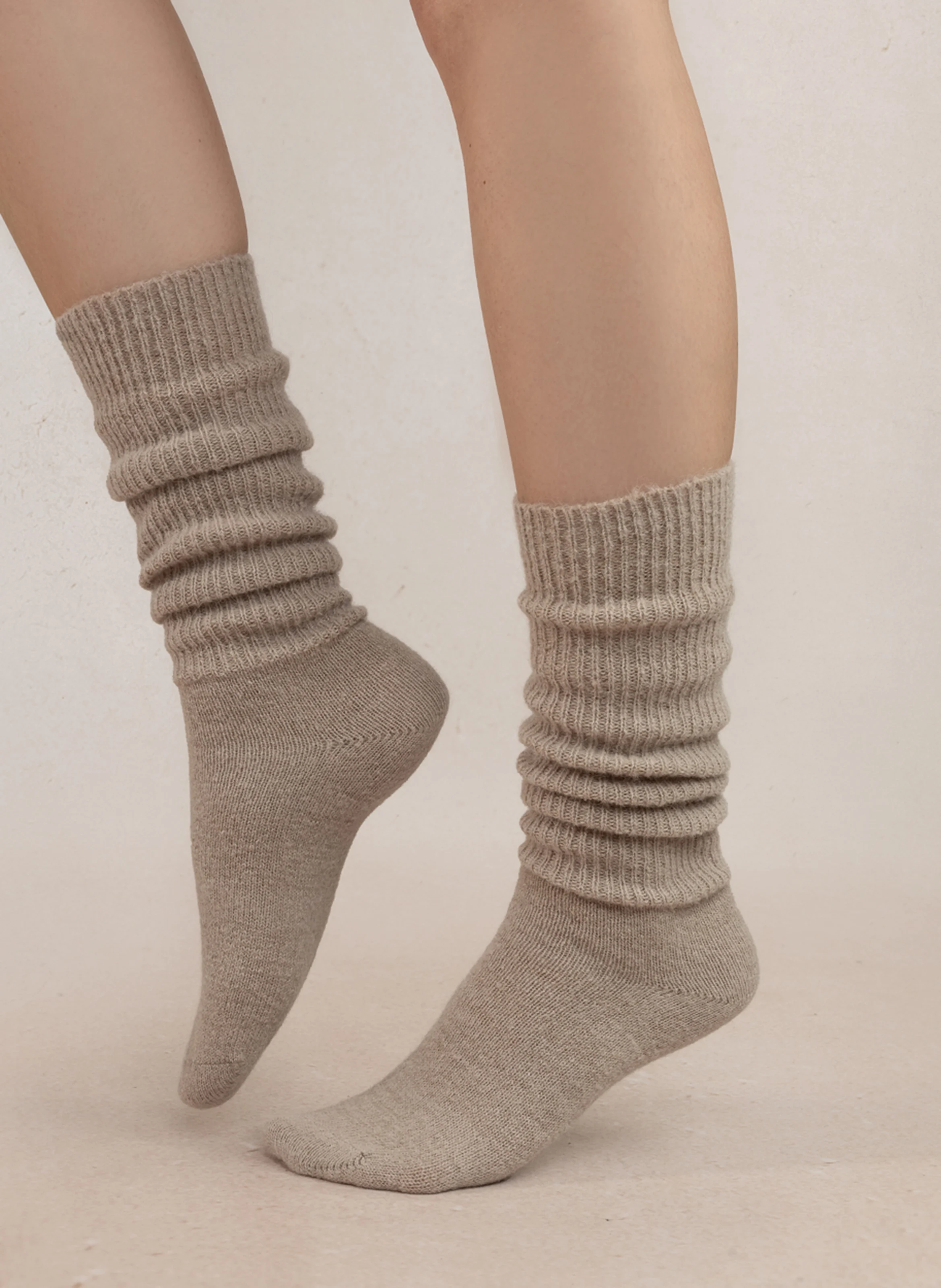 Mi-bas en maille côtelée | Beige