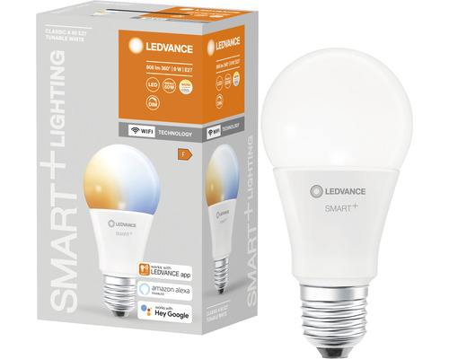Ledvance Smart WIFI LED-lamp, dimbaar, A60 E27/9W (60W) mat, 806 lm, 2700-6500 K, warm wit-daglichtwit