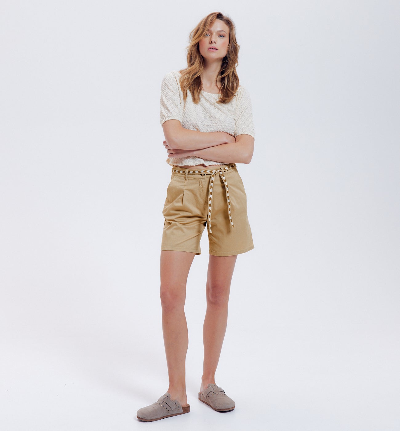 Short à pinces + ceinture - Ecru