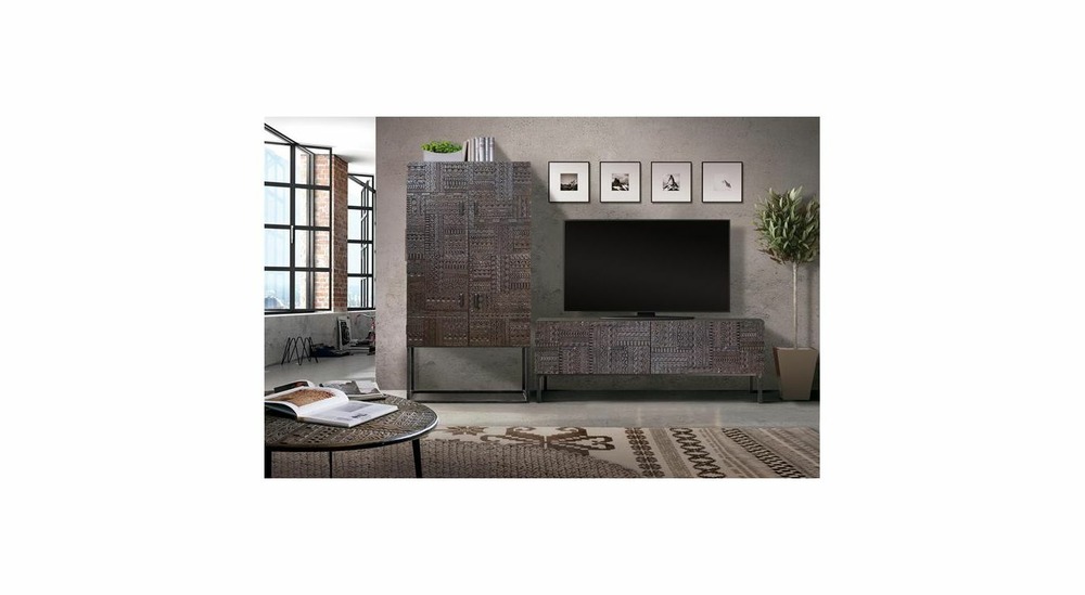 Bahut bois, fer marron 90x40x176cm - bois-fer