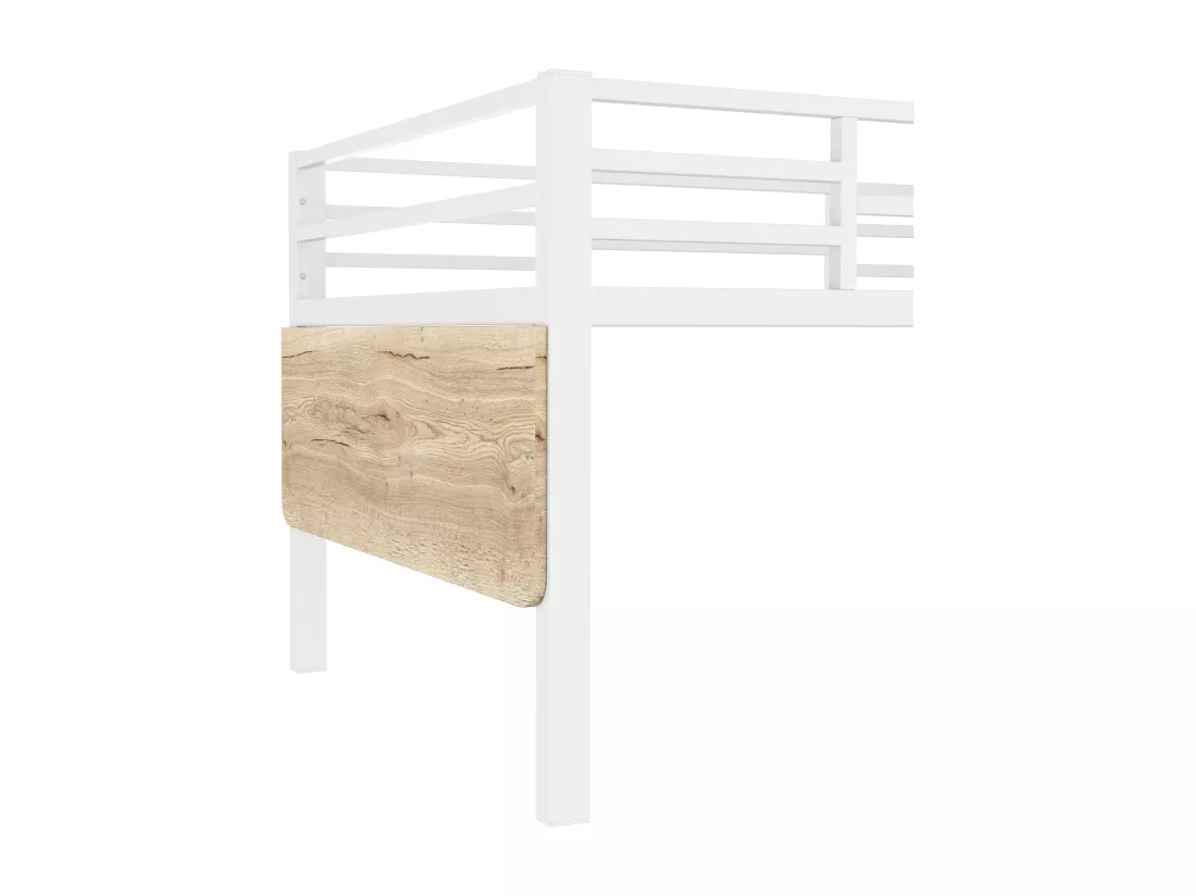 Lit mezzanine 90x200cm en métal avec LED - avec bureau abattant et sommier à lattes - Blanc