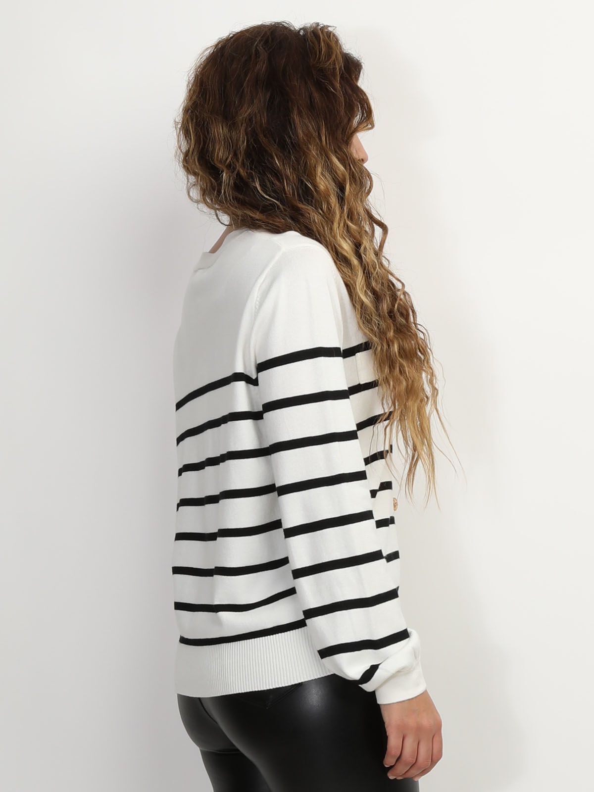 Cardigan marinière à boutons style officier- Blanc