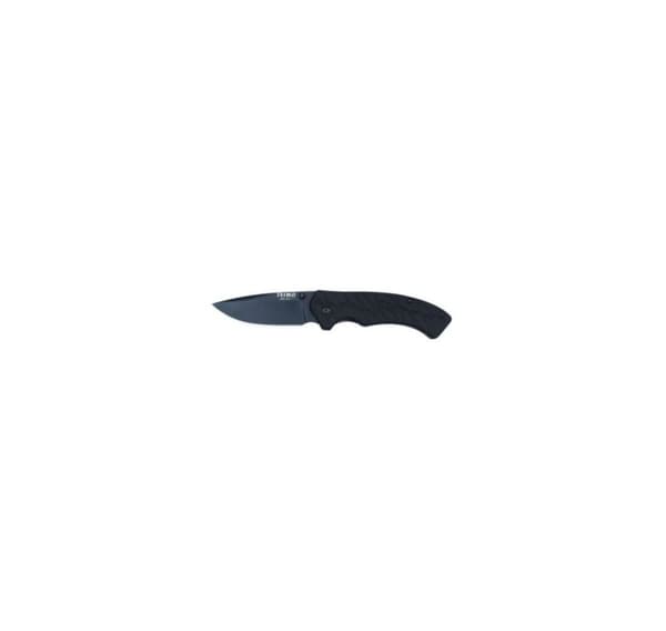 Sammenleggbar kniv i rustfritt stål med 77 mm blad, svart håndtak. Irimo blemme