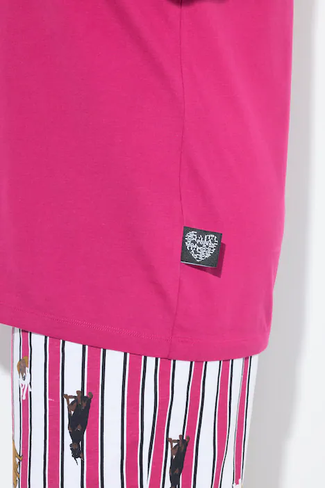 Pyjama, Zweiteiler, uni Shirt, Hose mit HotDog-Muster, fuchsia