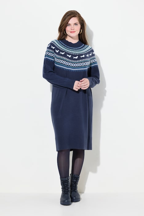 Norweger-Strickkleid, Hunde, Oversized, Rundhals, Langarm