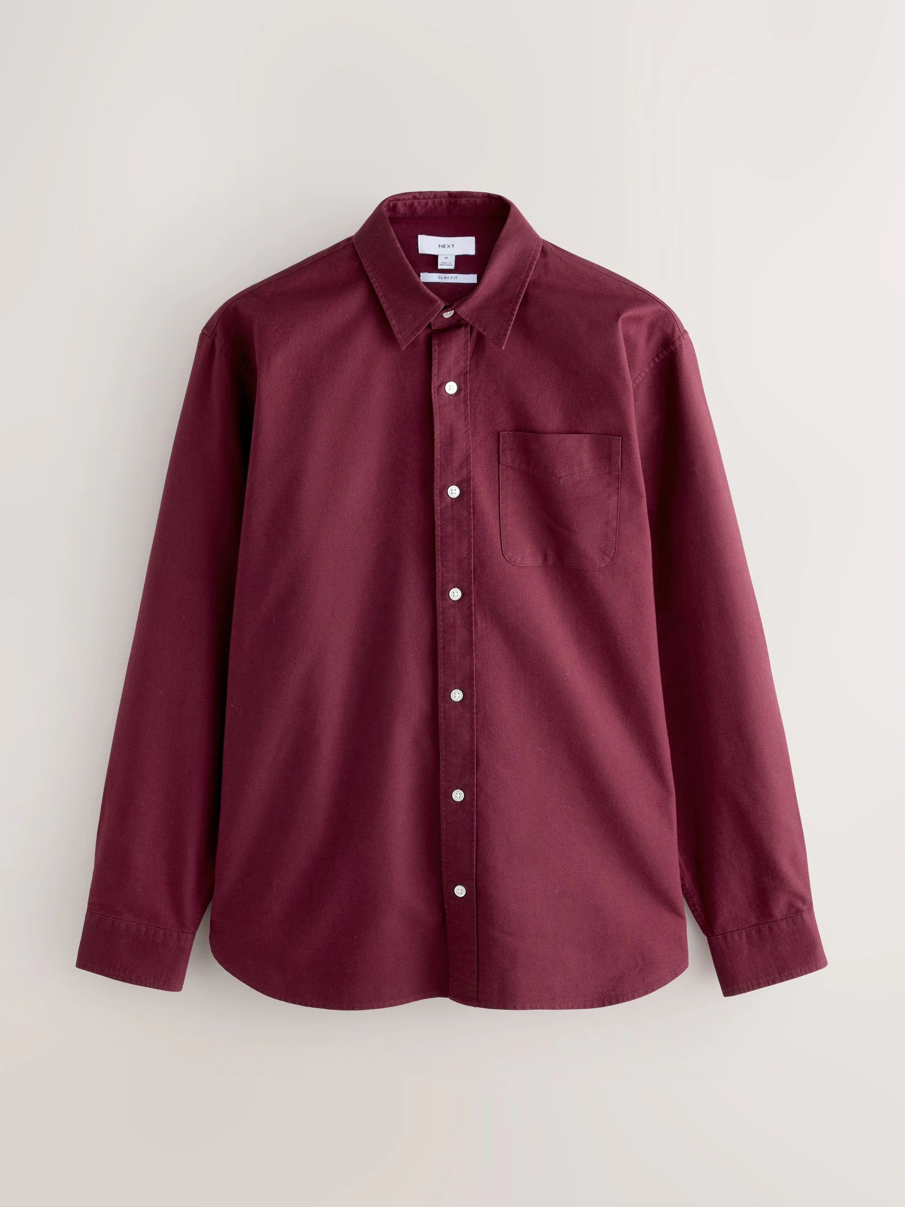 Bordeauxrood - Slim Fit - Oxford-hemd met lange mouwen