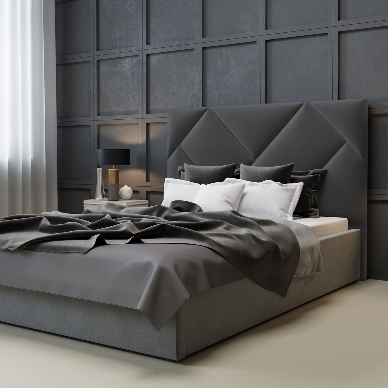 Intérieurs 86 Tête de Lit en Velours Haussmann gris foncé - 140x120 cm