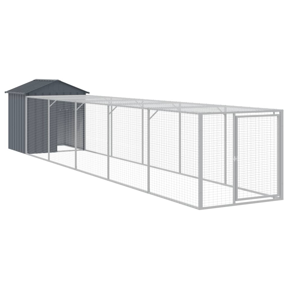 Poulailler avec cour anthracite 117x609x123 cm acier galvanisé