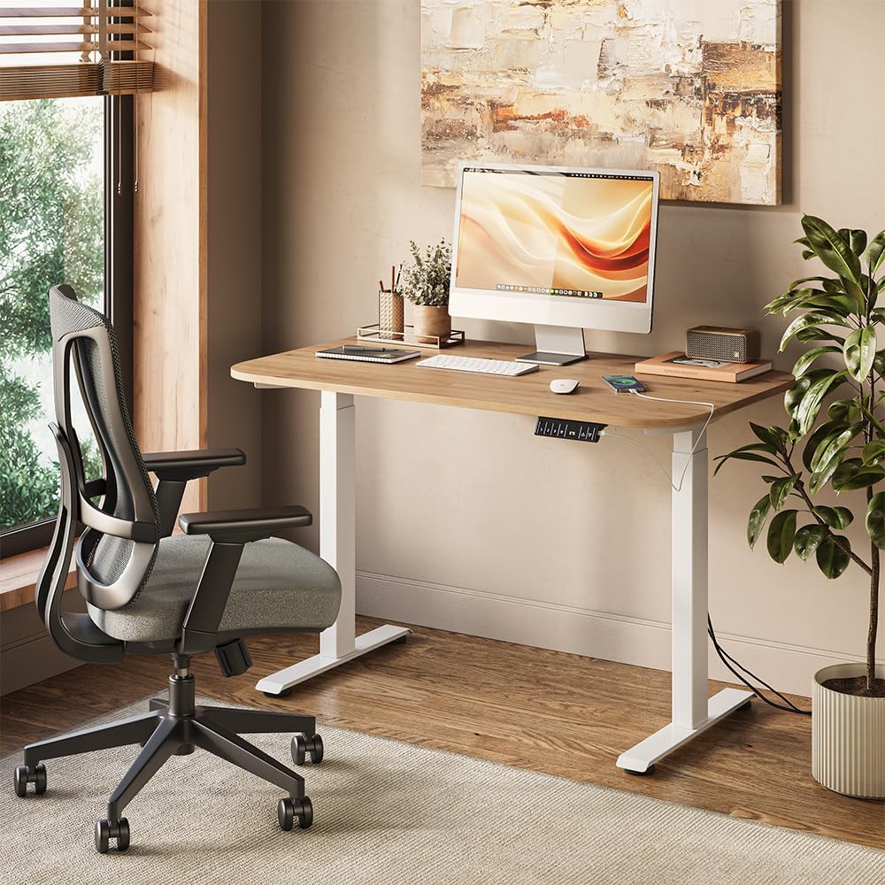 Vicco höhenverstellbarer elektrischer Schreibtisch Elevate, Weiß/Artisan, 120 x 70 cm, 2 Motoren, 100 kg Tragkraft