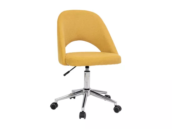 Chaise de bureau à roulettes en tissu effet velours texturé jaune moutarde et acier chromé COSETTE
