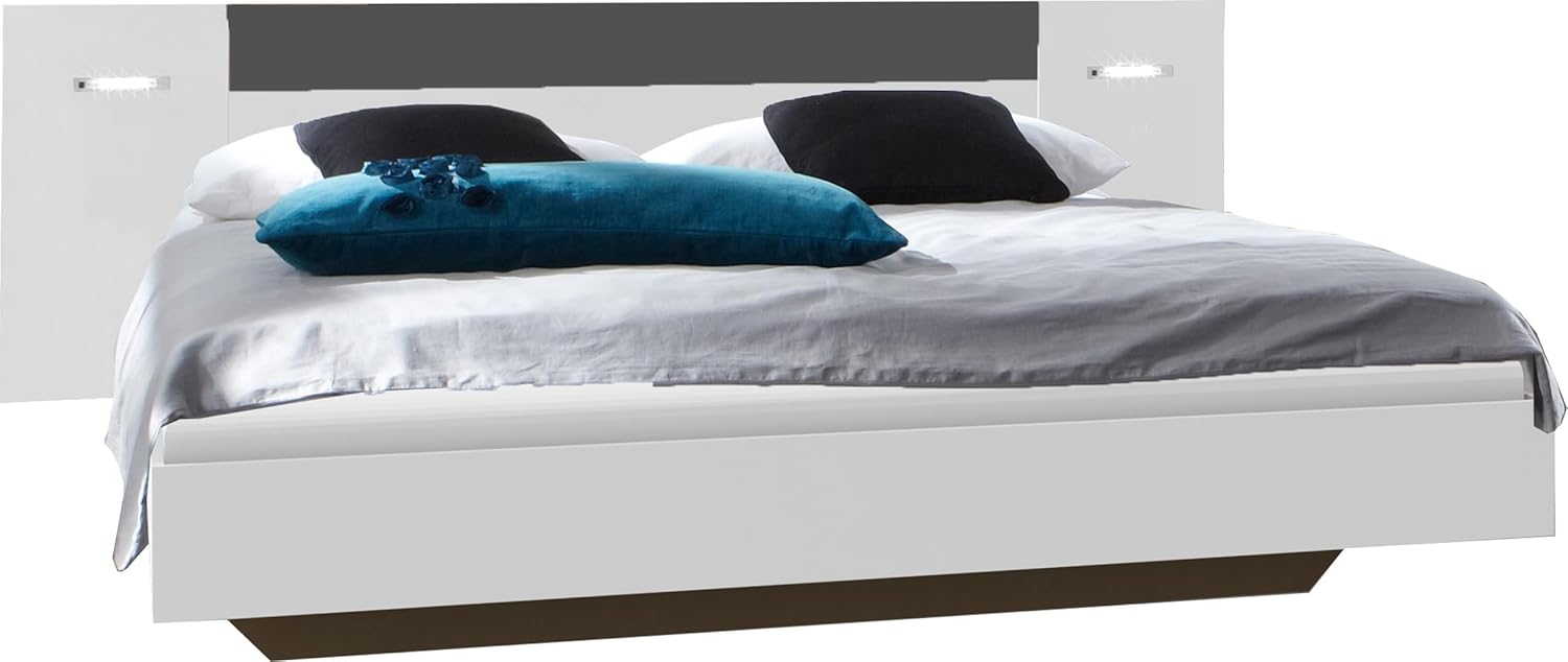 möbelando Komplettschlafzimmer >Angie< in Weiss + Graphit - 519x208x210cm (BxHxT)
