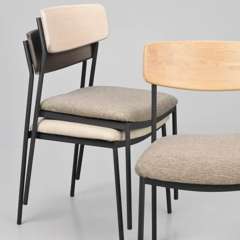 Eetkamerstoel Maymont Donkerbruin - met beige stoffen zitting