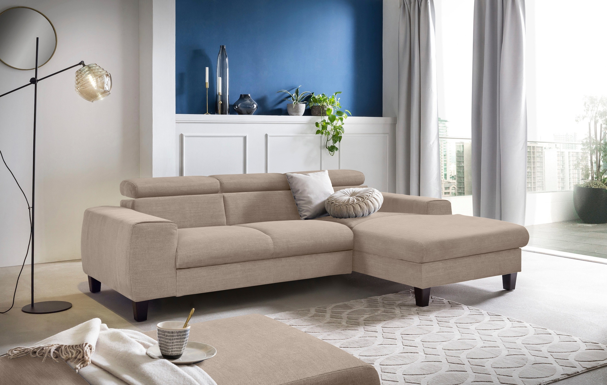 COTTA Polstergarnitur »Morven L-Form« Set,  Set bestehend aus: Ecksofa mit Kopfteilverstellung & Hocker