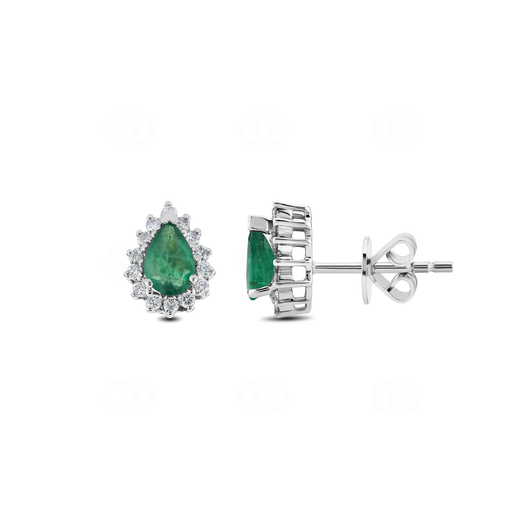 Ohrstecker 750/18 K Weissgold mit Diamanten 0.22 ct H/si & Smaragd 0.68 ct