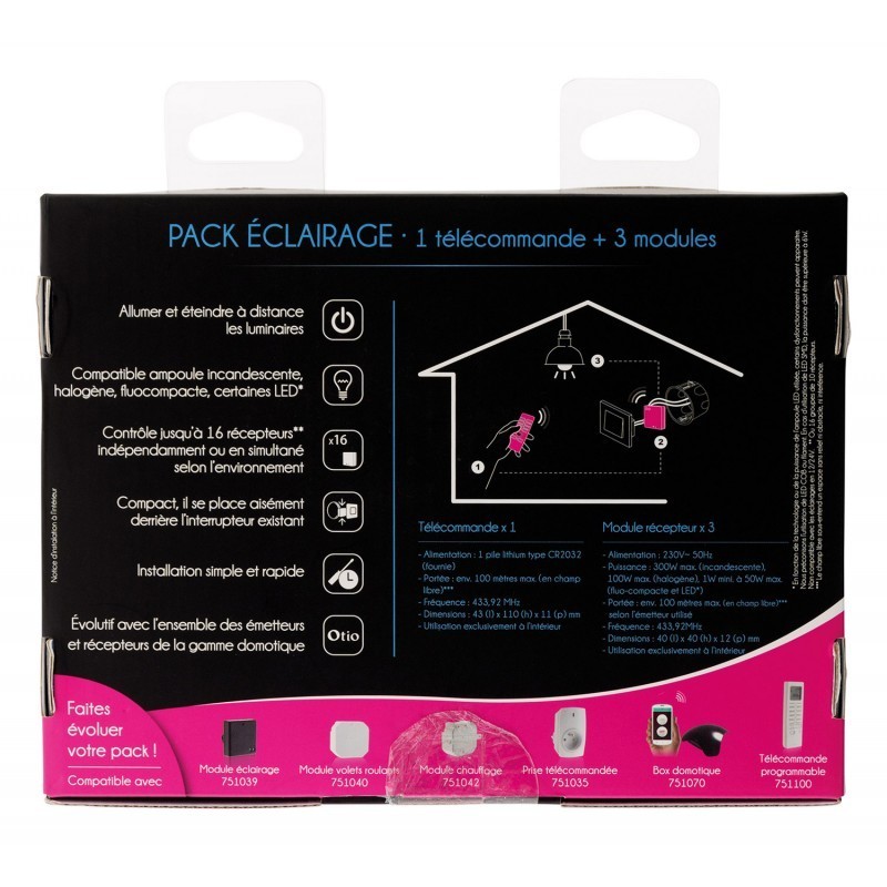 Otio Pack éclairage télécommandé - Inclus 1 télécommande 16 canaux + 3 micro récepteurs