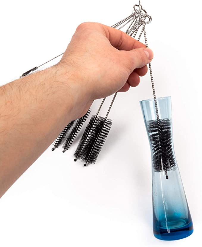 (13er Set) 20cm Kratzfreie Nylon Reinigungs Bürsten für Vasen / Flaschen / Karaffen - Schwarz