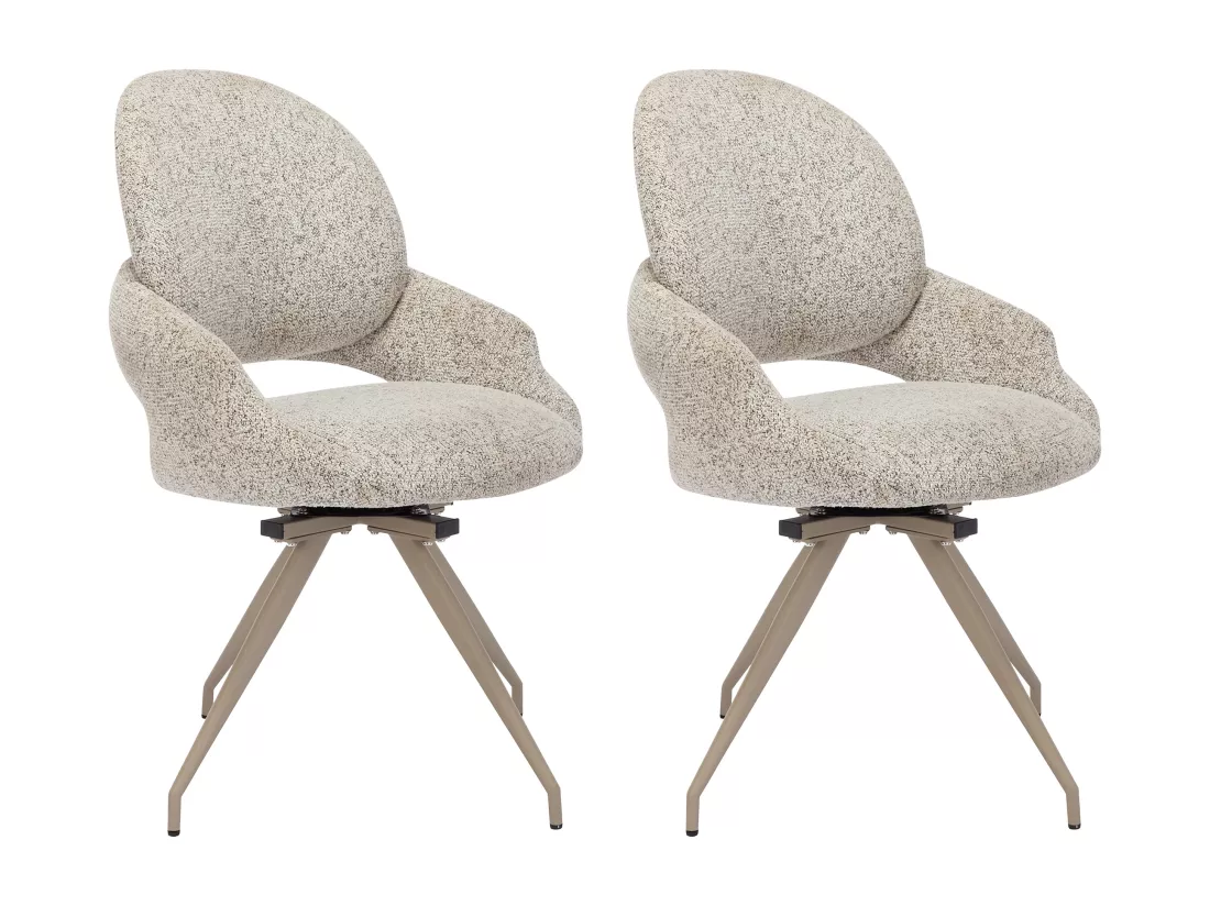 Lot de 2 chaises pivotantes en tissu tweed et métal taupe - Crème - VALIANA