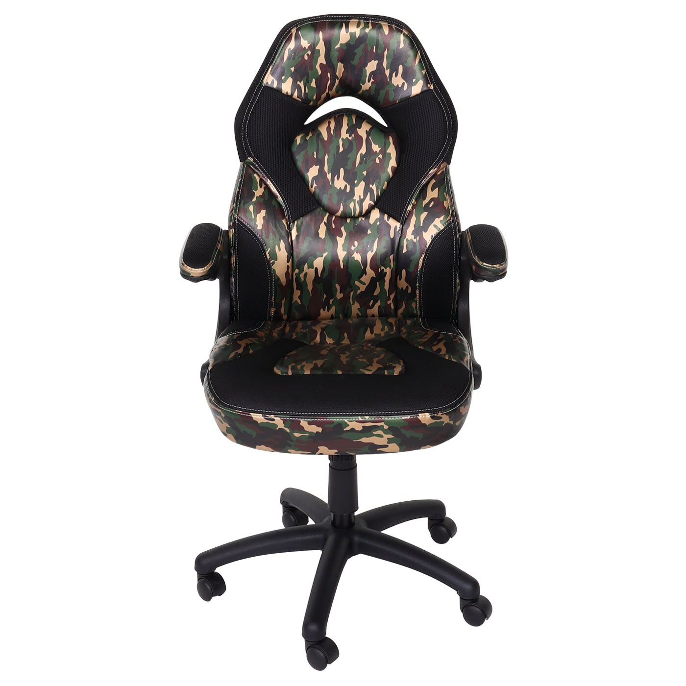 Bürostuhl MCW-K13, Drehstuhl Gamingstuhl, ergonomisch, verstellbare Armlehne, Kunstleder ~ camouflage-schwarz