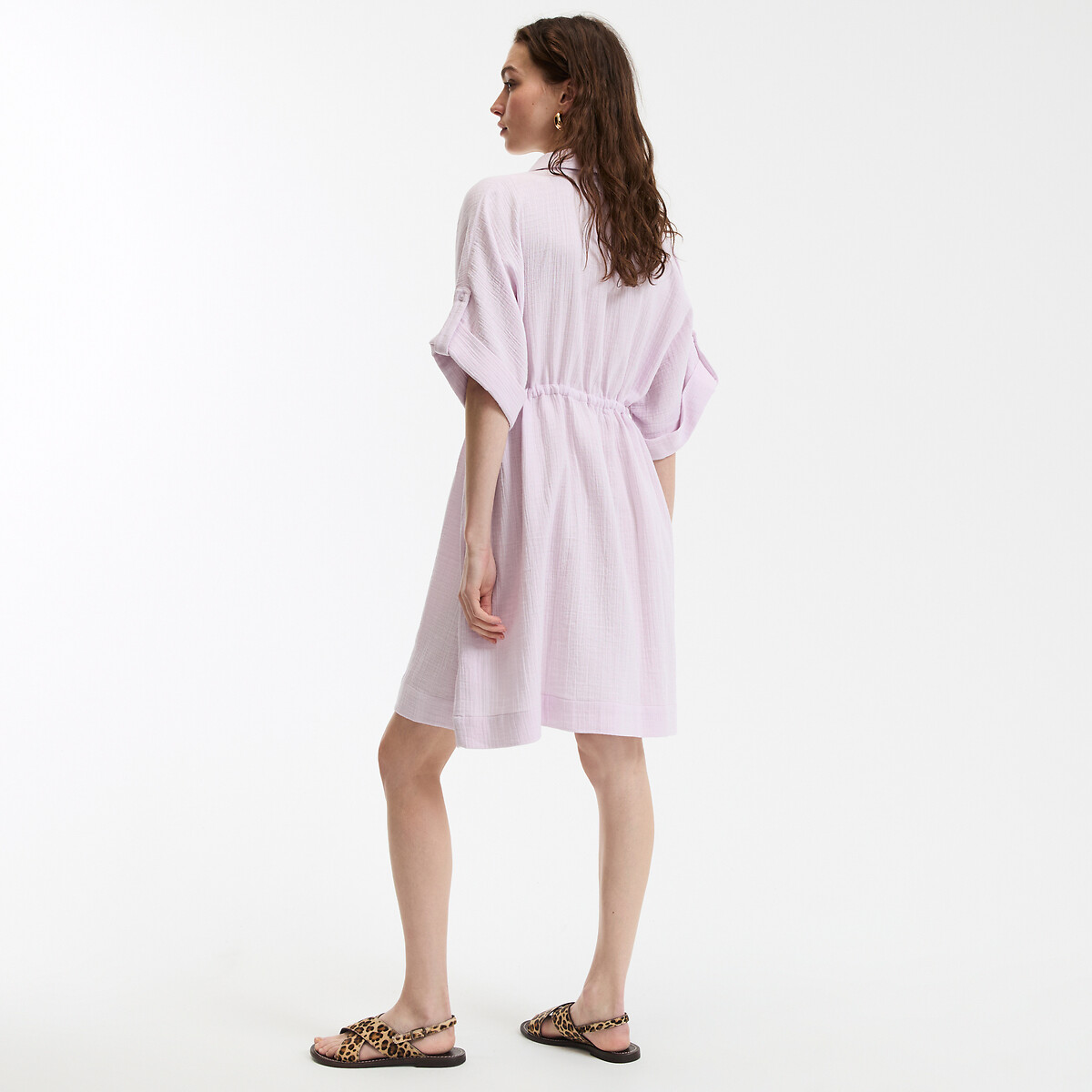 COLEÇÃO LA REDOUTE<br>Vestido camisa curto e evasê com mangas curtas