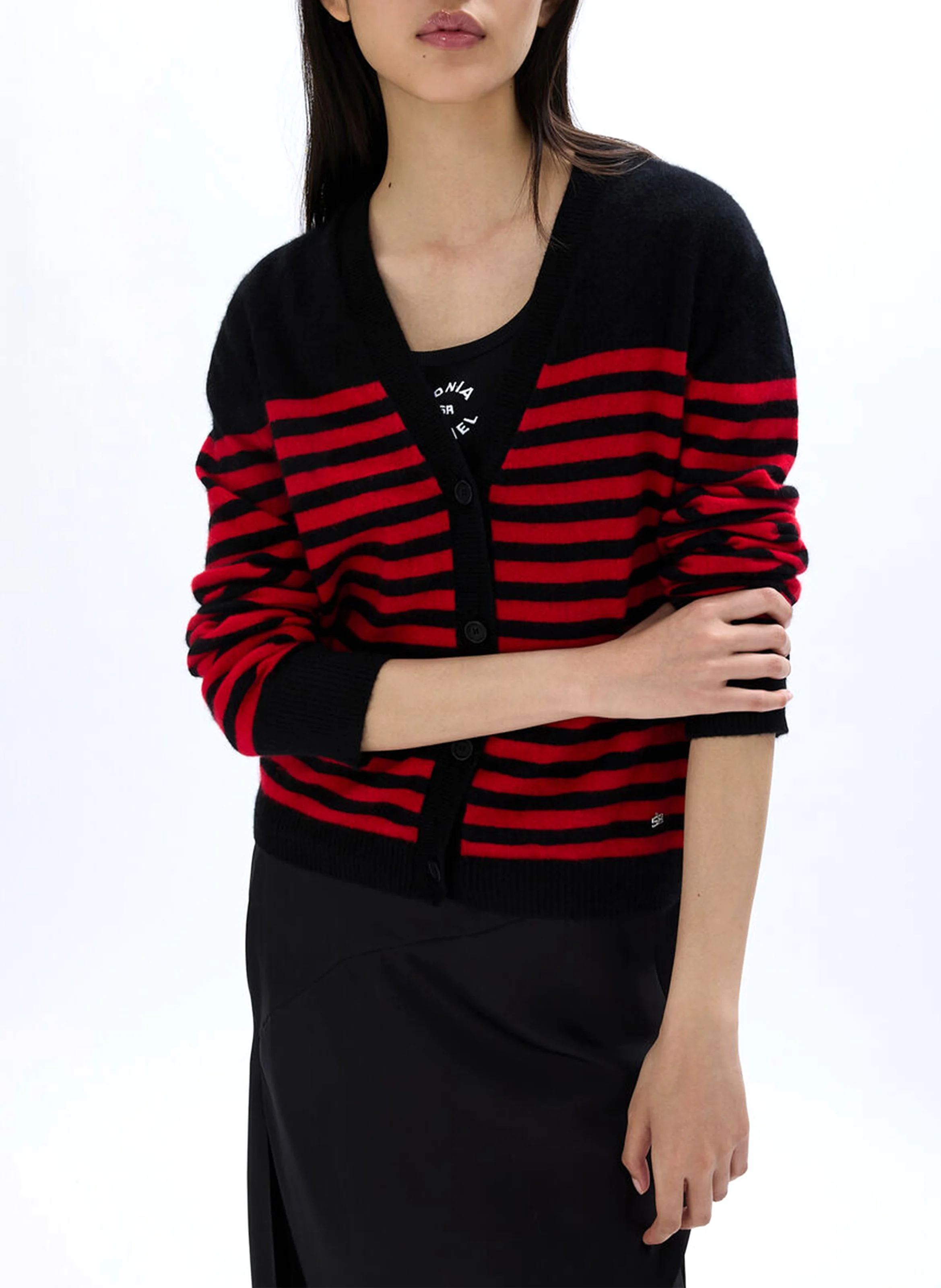 Cardigan droit col V en cchemire | Noir