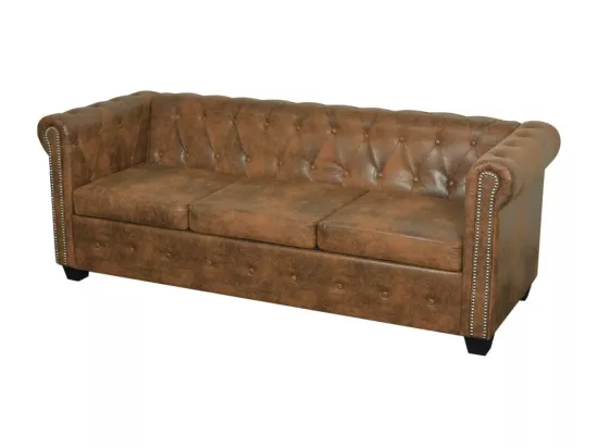 Canapé Chesterfield 3 places cuir artificiel marron
