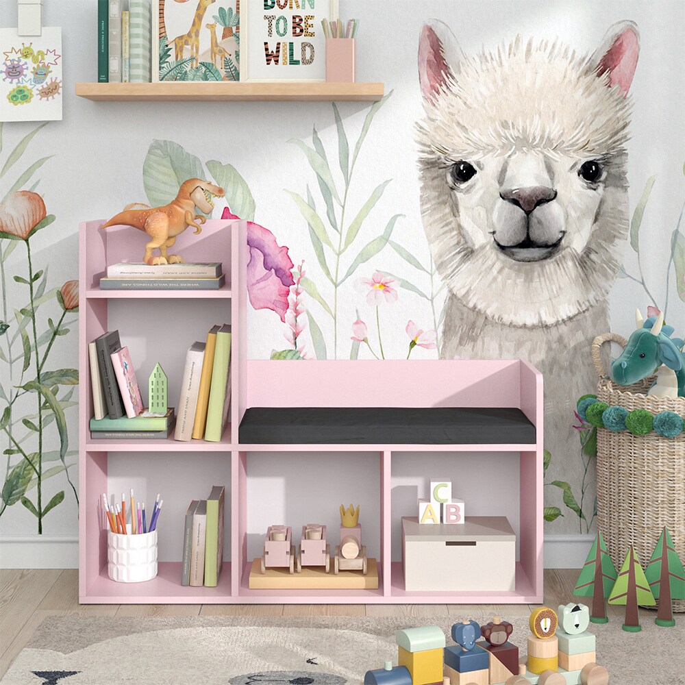 Vicco Regal mit Sitzbank Luigi 107 x 88 cm, Rosa, Kinderzimmer, große Fächer