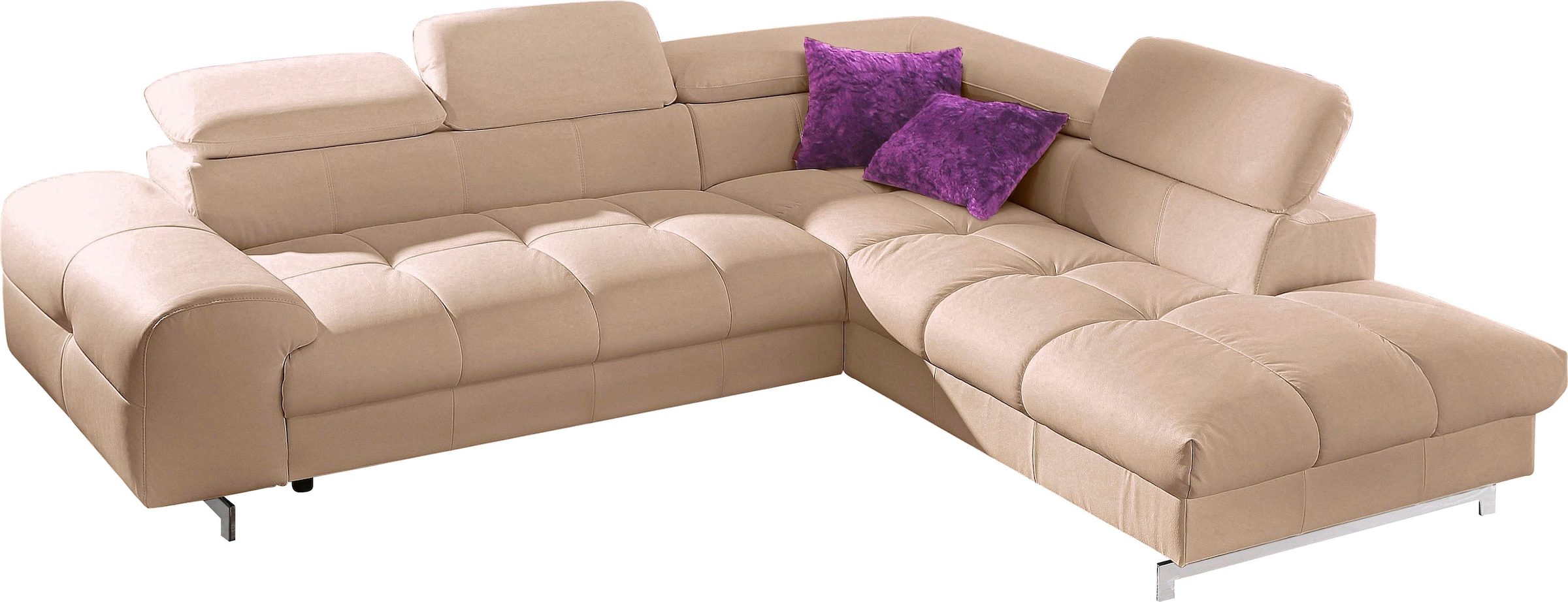 COTTA Ecksofa »Chef L-Form« mit Kopfteilverstellung, edle Metallkufen, wahlweise mit Bettfunktion