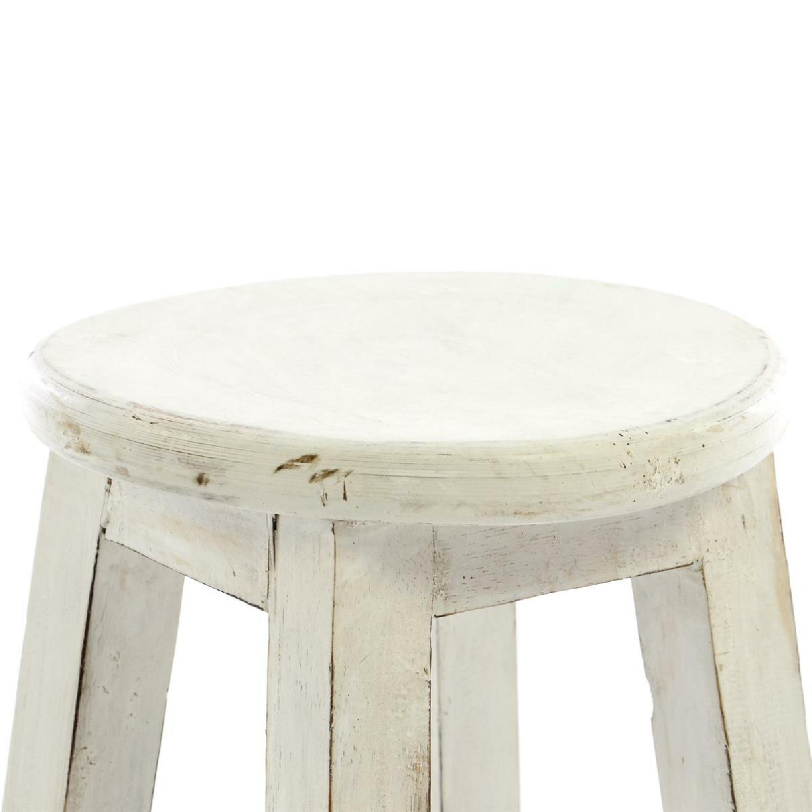 VCM Hocker weiß im Vintage-Look massiv Holz Schemel Blumentisch 50 cm