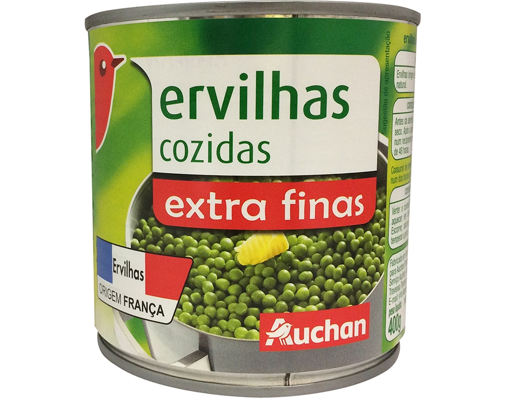 ERVILHAS EXTRA FINAS AUCHAN COZIDAS EM LATA 400(280)G