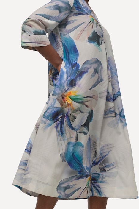 Midikleid, Lyocell, A-Linie, V-Ausschnitt, 3/4-Arm