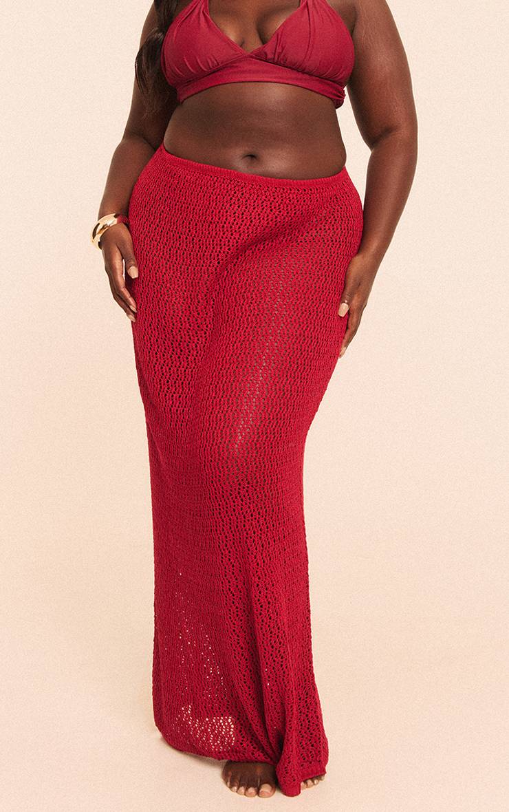 Rouge Bordeaux Jupe De Plage Maxi En Crochet Grande Taille