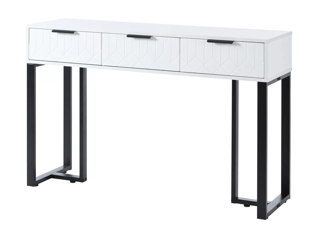 Table Console Moderne avec Tiroirs, Cadre Métallique Doré, Pieds Ajustables, Poignées Élégantes (Blanc + Noir)