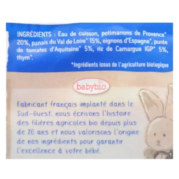 Babybio Repas Soir Sachet Soupe Potimarron Panais +6m Bio 190g