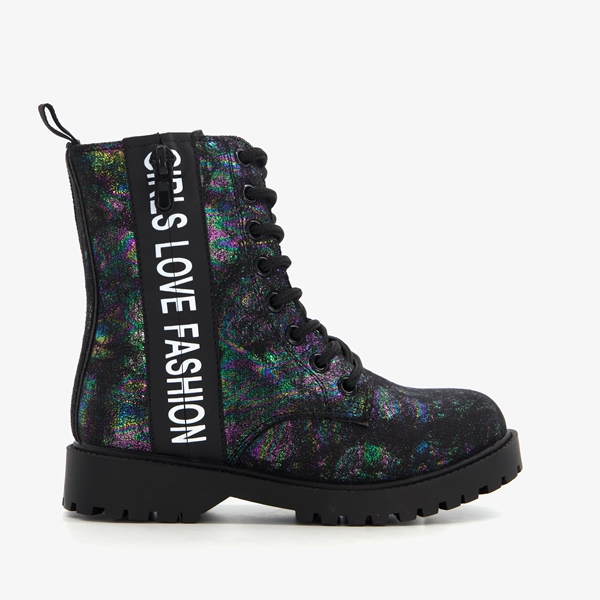Blue Box meisjes veterboots zwart metallic