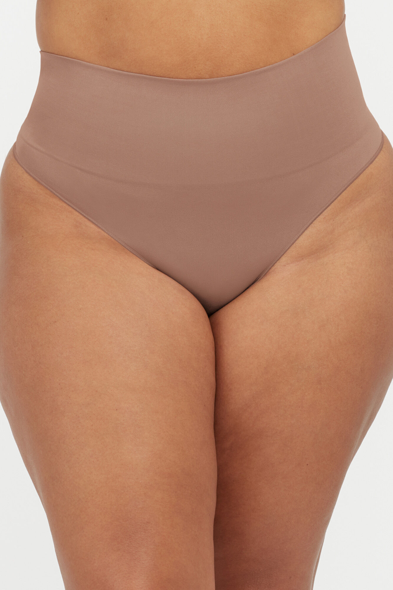 Calcinha fio dental modeladora de cintura alta em nylon reciclado - cor nude