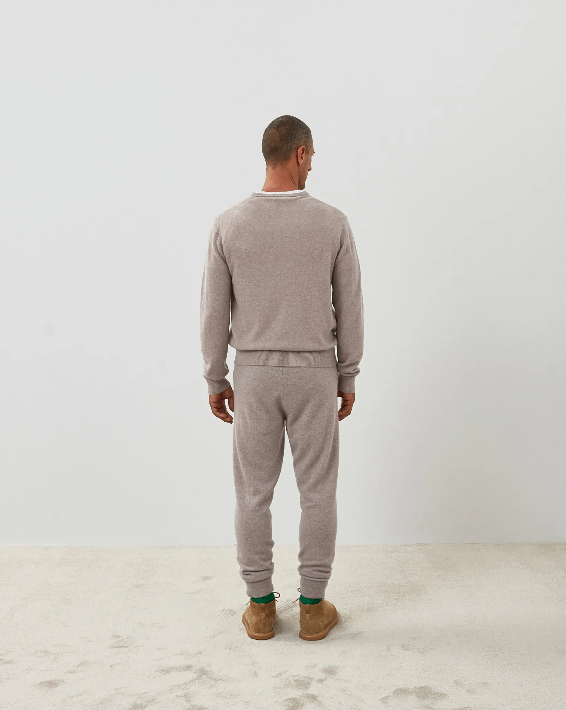 Pull homme col v en cachemire 2 fils | Beige