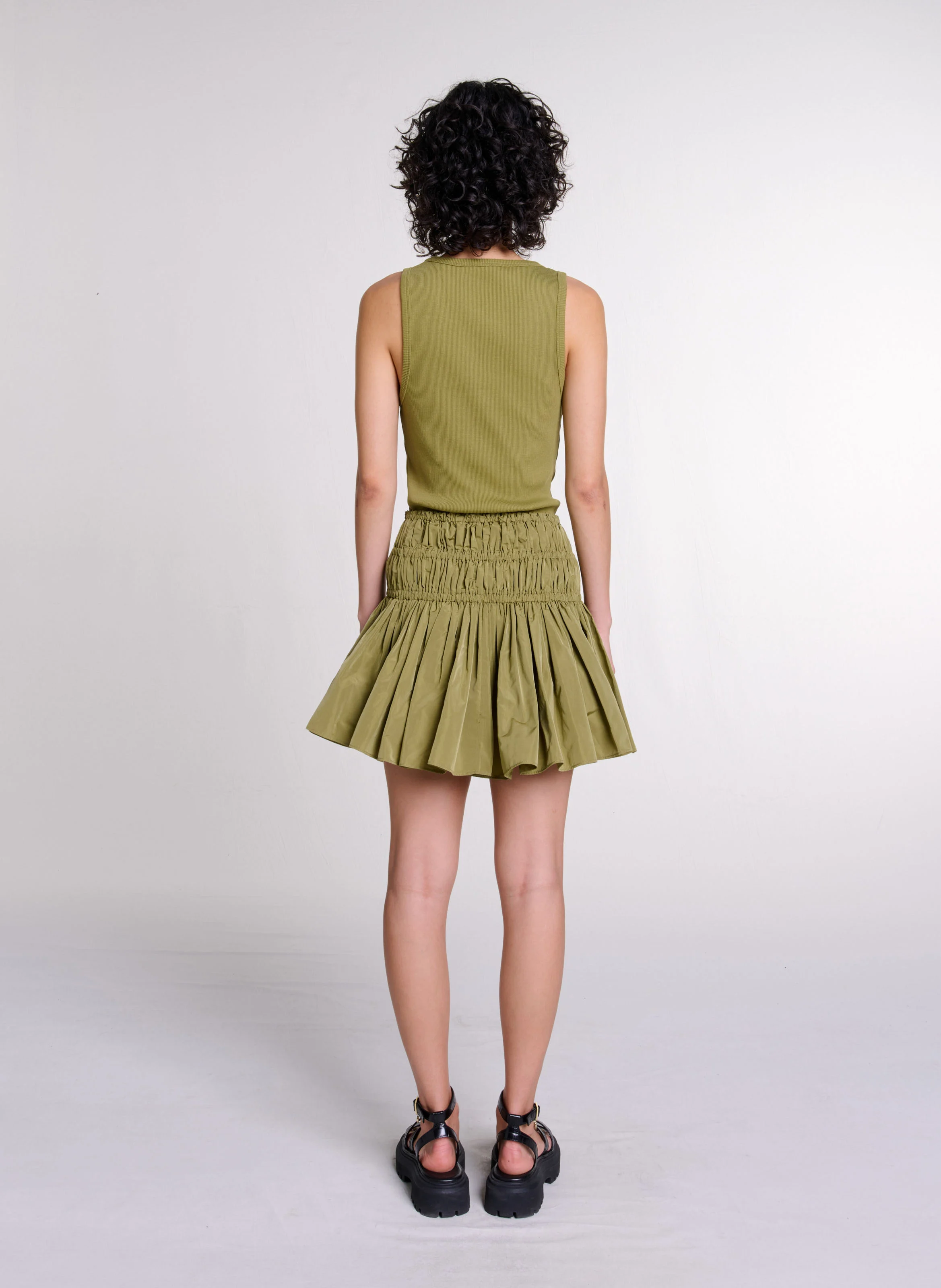 Jupe courte en taffetas | Kaki