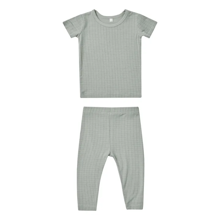 Quincy Mae T-Shirt et Legging à Carreaux Bamboo | Vert d'eau
