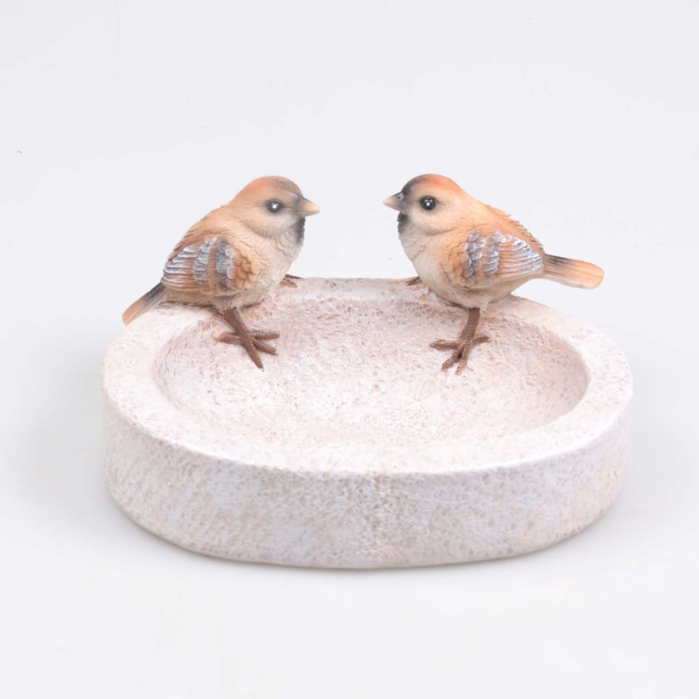 Bain oiseau en résine avec oiseaux 20 x 15 x 10.5 cm moineau