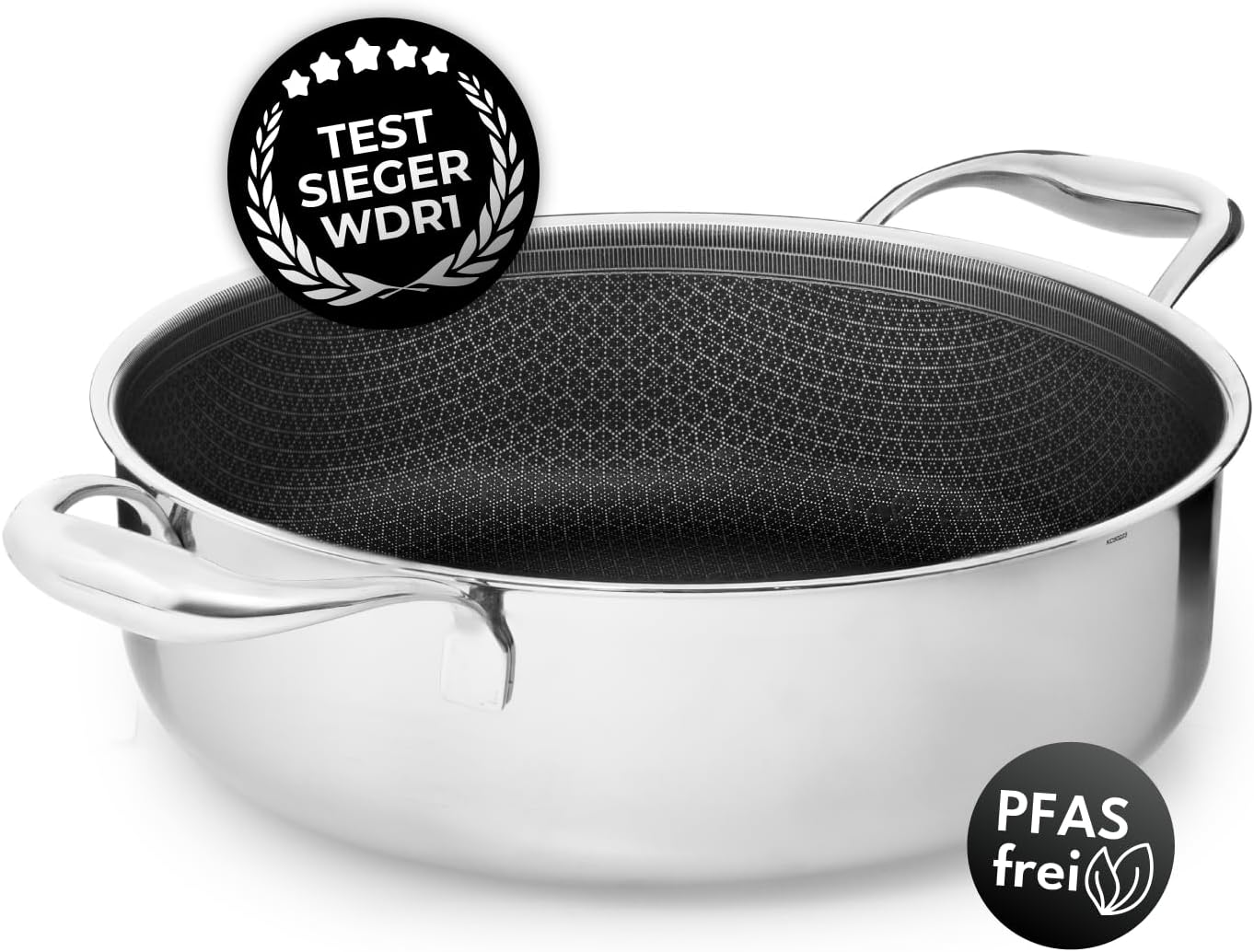 Schmorpfanne 32 cm, 7 l | Bräter mit Hohem Rand | Sautepfanne Induktion für Alle Herdarten | Kratzfeste Antihaft-Oberfläche | 3-Schicht Edelstahl/Aluminium | PFAS-frei