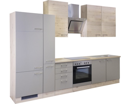 Flex Well keukenblok met apparatuur Riva 300 cm kwartsiet cubanit san remo licht mat eiken gedemonteerd omkeerbaar uitvoering 00010790