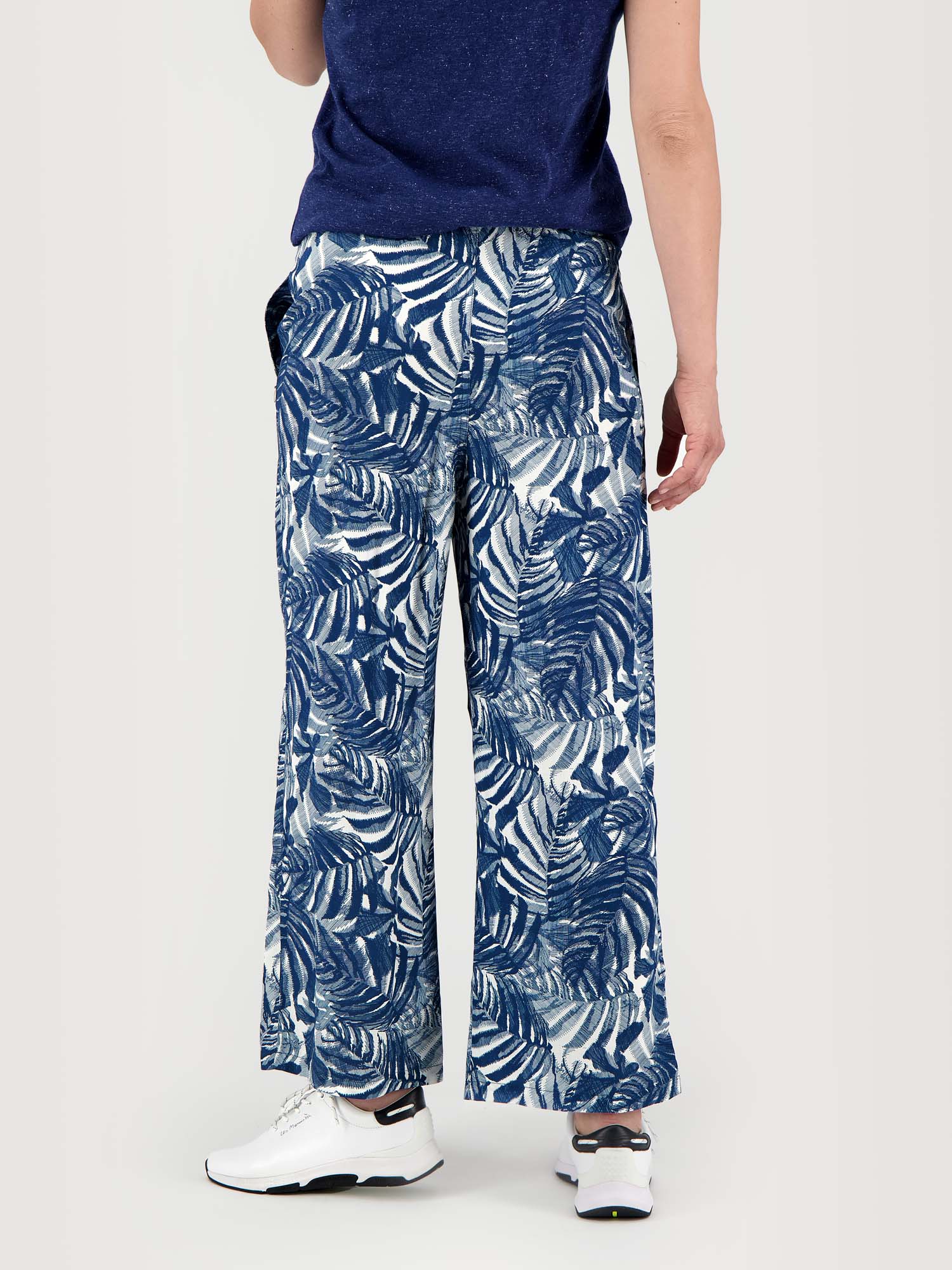 Pantalon Femme Fluide Taille Haute Elastiquée Bleu