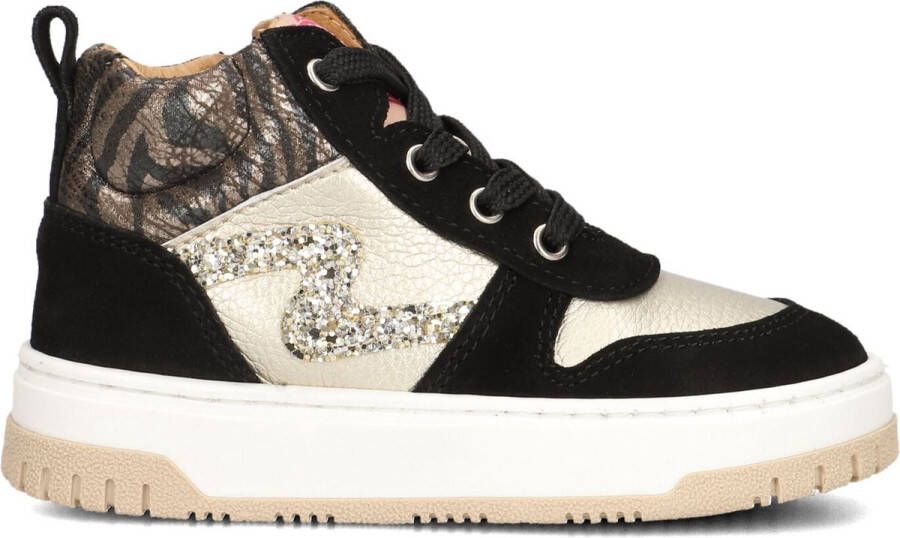Develab leren sneakers zwart beige Meisjes Leer Meerkleurig 22