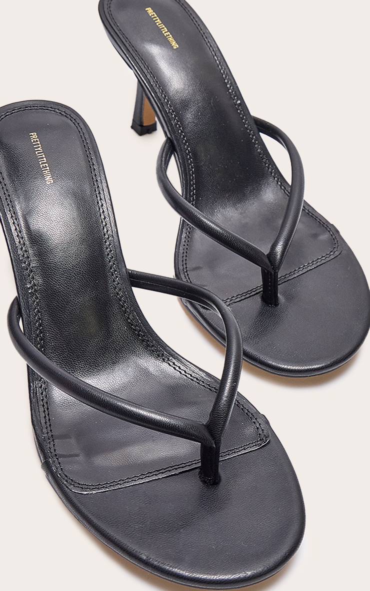 Noir Mules À Talon En Synthétiquecuir Avec Bride Entre Les Orteils