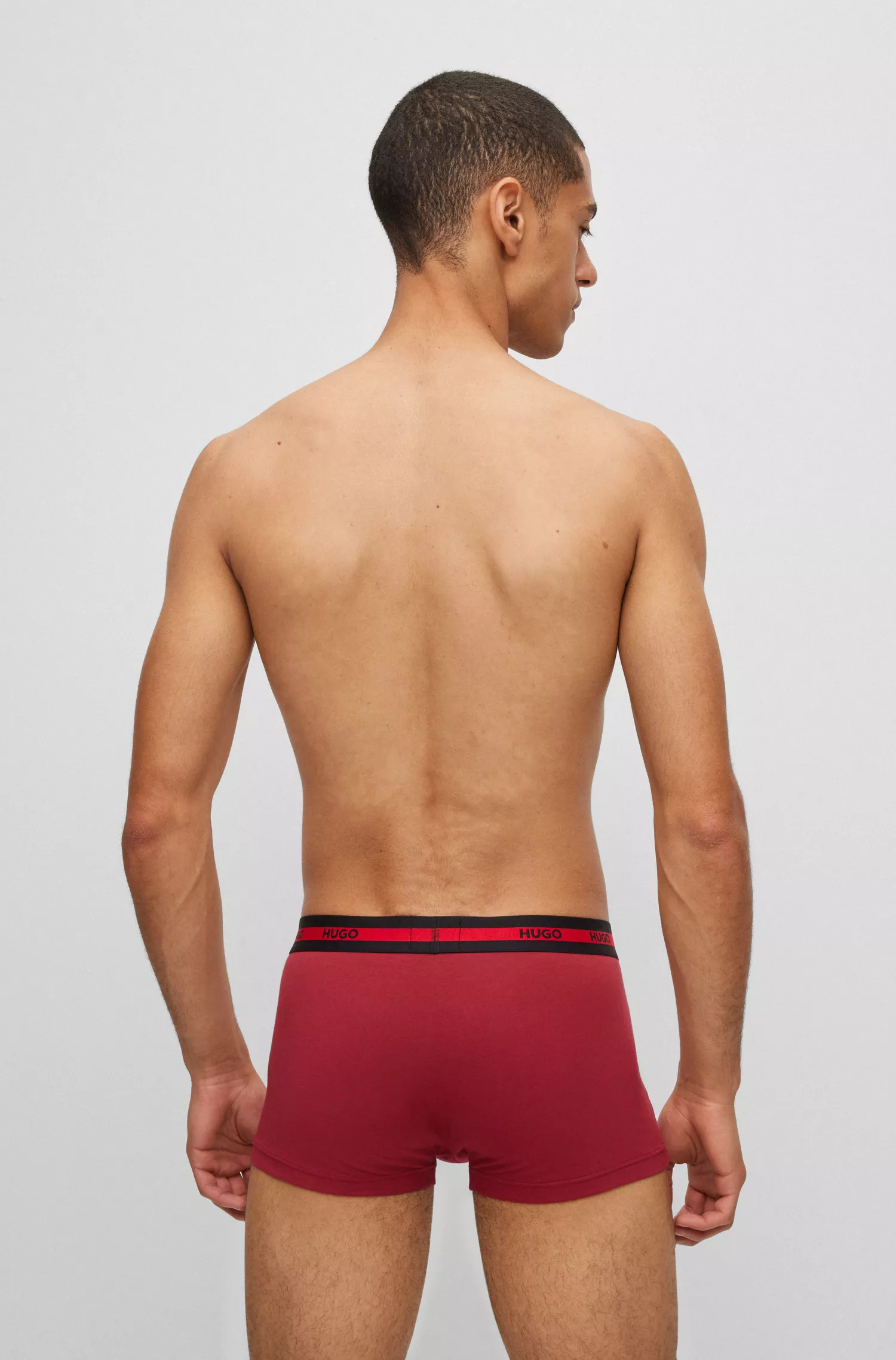 HUGO Vermelho - Pacote com três cuecas boxer de algodão elástico com cós com o logotipo.